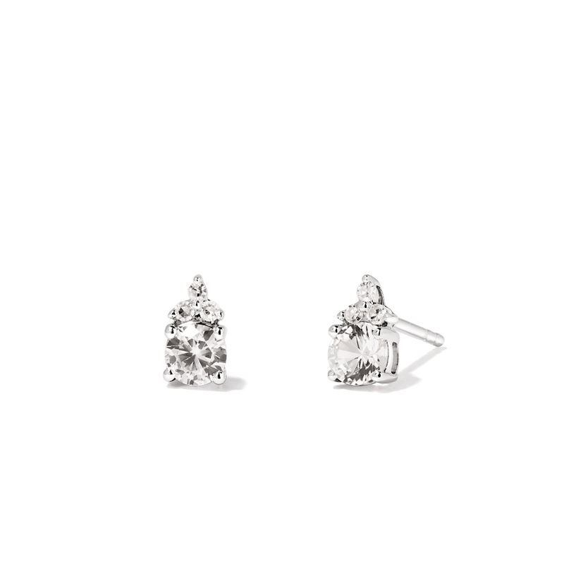 Birthstone Teardrop Stud Earrings with Created White Sapphire and 0.05tw of Laboratory-Grown Diamonds in Sterling Silver and Platinum Earrings Bevilles 