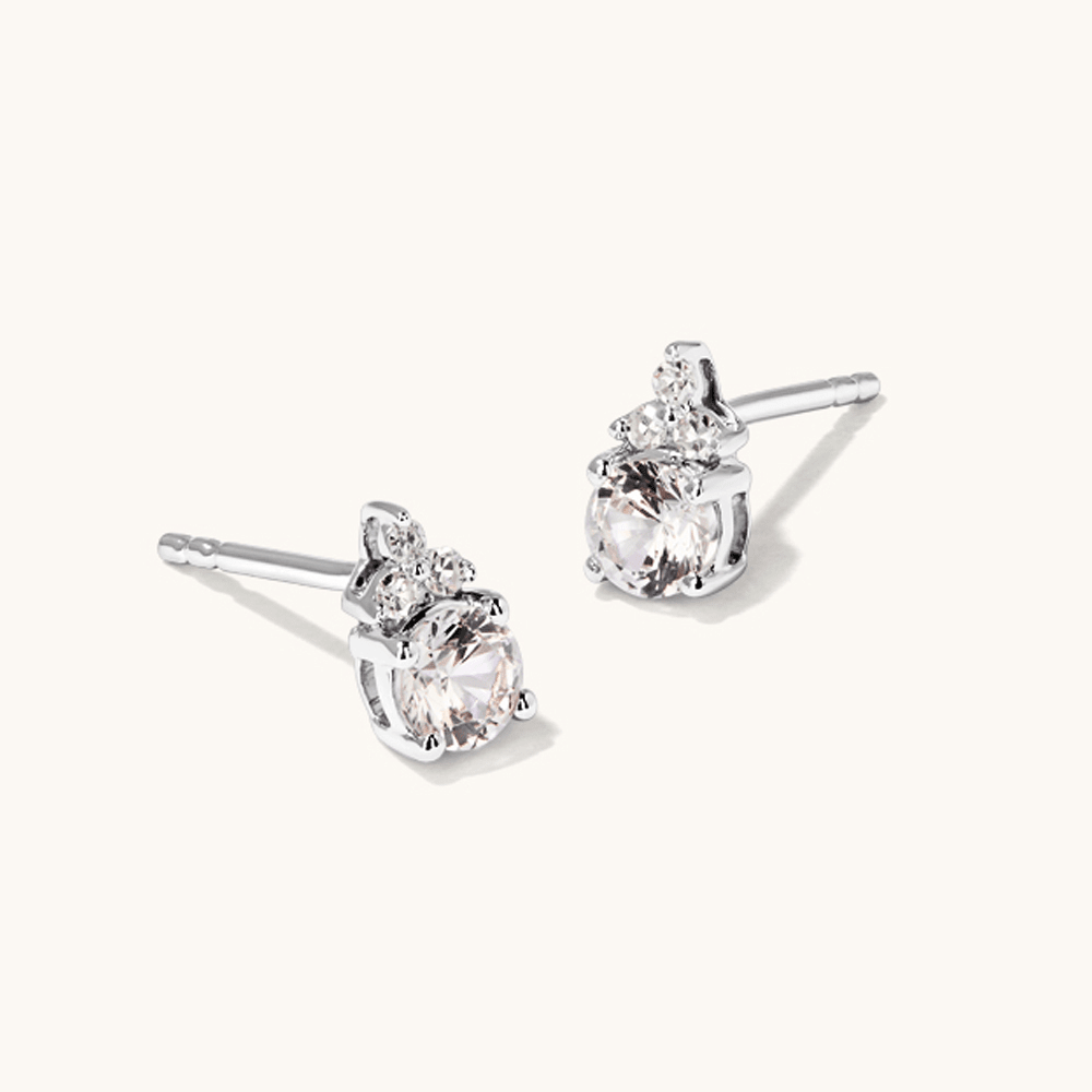 Birthstone Teardrop Stud Earrings with Created White Sapphire and 0.05tw of Laboratory-Grown Diamonds in Sterling Silver and Platinum Earrings Bevilles 