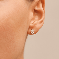 Birthstone Teardrop Stud Earrings with Created White Sapphire and 0.05tw of Laboratory-Grown Diamonds in Sterling Silver and Platinum Earrings Bevilles 