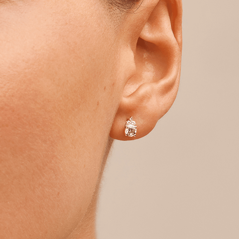 Birthstone Teardrop Stud Earrings with Created White Sapphire and 0.05tw of Laboratory-Grown Diamonds in Sterling Silver and Platinum Earrings Bevilles 