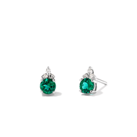 Birthstone Teardrop Stud Earrings with Created Emerald and 0.05tw of Laboratory-Grown Diamonds in Sterling Silver and Platinum Earrings Bevilles 