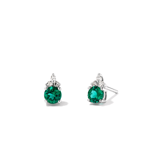 Birthstone Teardrop Stud Earrings with Created Emerald and 0.05tw of Laboratory-Grown Diamonds in Sterling Silver and Platinum Earrings Bevilles 