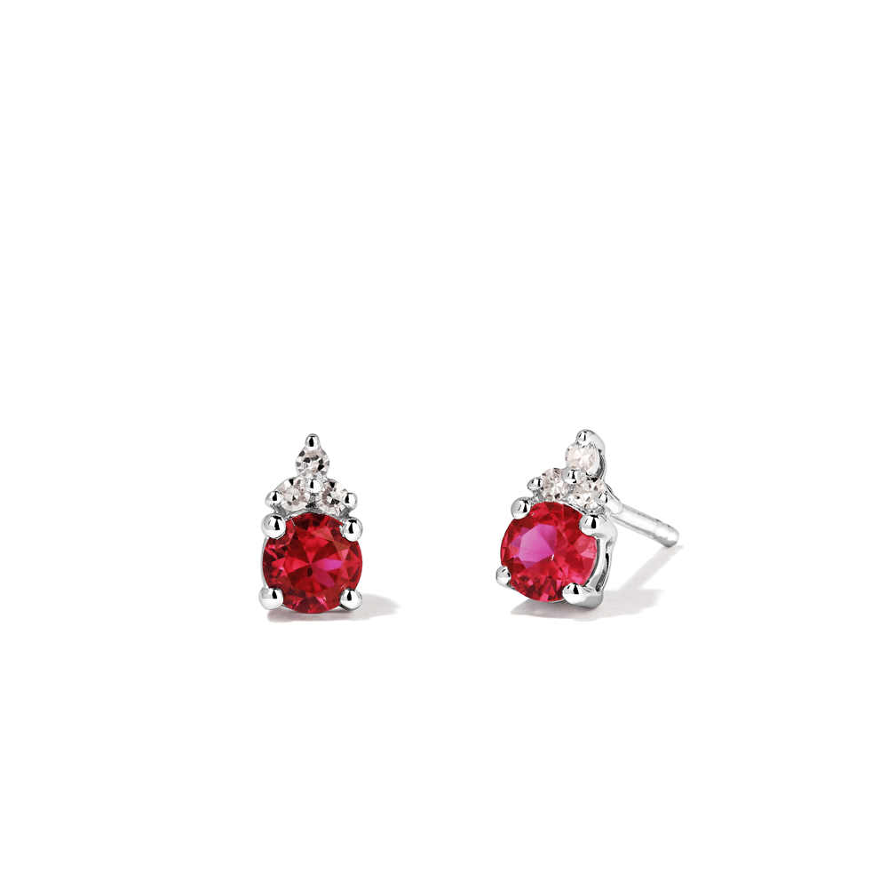 Birthstone Teardrop Stud Earrings with Created Ruby and 0.05tw of Laboratory-Grown Diamonds in Sterling Silver and Platinum Earrings Bevilles 