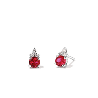 Birthstone Teardrop Stud Earrings with Created Ruby and 0.05tw of Laboratory-Grown Diamonds in Sterling Silver and Platinum Earrings Bevilles 