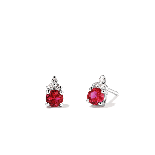 Birthstone Teardrop Stud Earrings with Created Ruby and 0.05tw of Laboratory-Grown Diamonds in Sterling Silver and Platinum Earrings Bevilles 