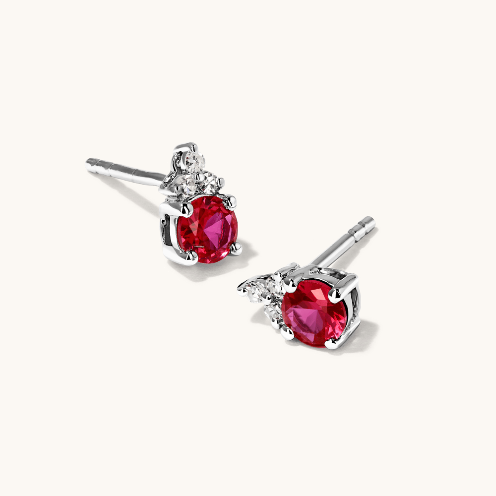 Birthstone Teardrop Stud Earrings with Created Ruby and 0.05tw of Laboratory-Grown Diamonds in Sterling Silver and Platinum Earrings Bevilles 