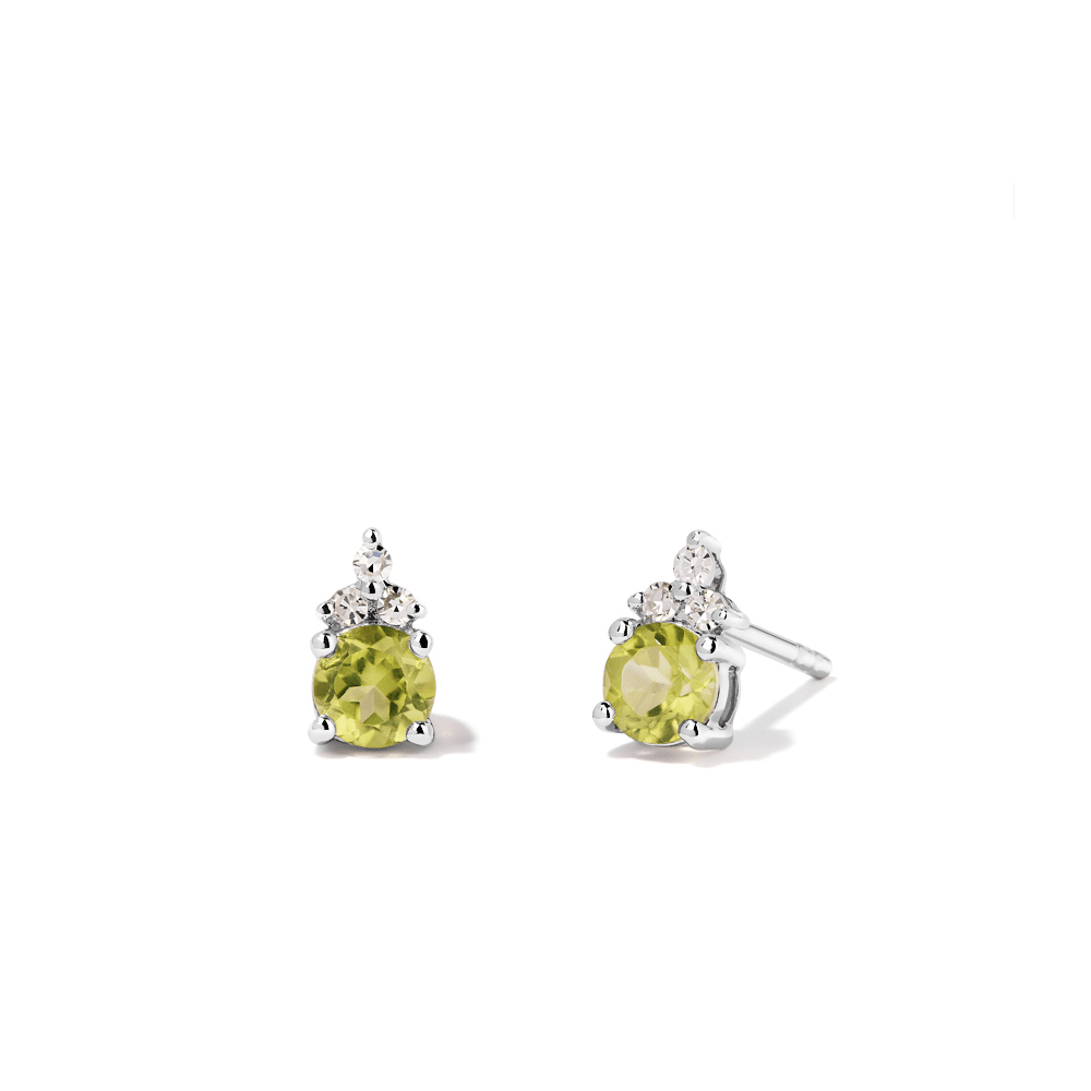 Birthstone Teardrop Stud Earrings with Natural Peridot and 0.05tw of Laboratory-Grown Diamonds in Sterling Silver and Platinum Earrings Bevilles 