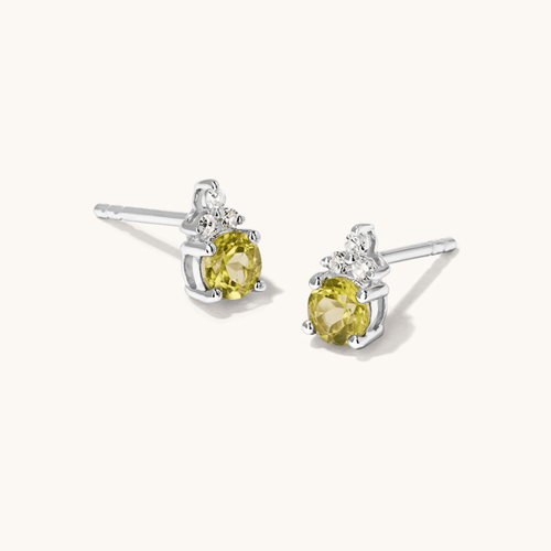 Birthstone Teardrop Stud Earrings with Natural Peridot and 0.05tw of Laboratory-Grown Diamonds in Sterling Silver and Platinum Earrings Bevilles 