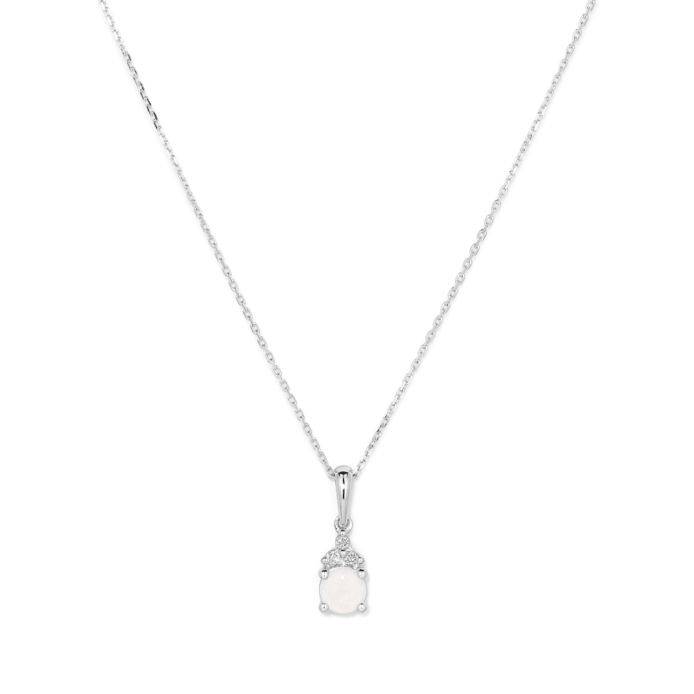 Birthstone Teardrop Pendant Necklace with Created Opal and 0.05tw of Laboratory-Grown Diamonds in Sterling Silver and Platinum Pendants Bevilles 