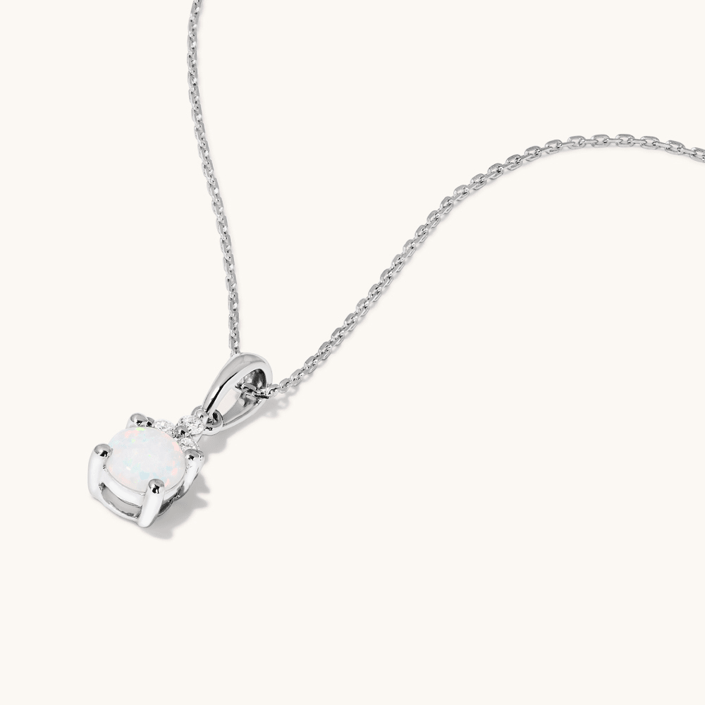 Birthstone Teardrop Pendant Necklace with Created Opal and 0.05tw of Laboratory-Grown Diamonds in Sterling Silver and Platinum Pendants Bevilles 