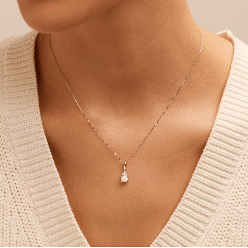 Birthstone Teardrop Pendant Necklace with Created Opal and 0.05tw of Laboratory-Grown Diamonds in Sterling Silver and Platinum Pendants Bevilles 