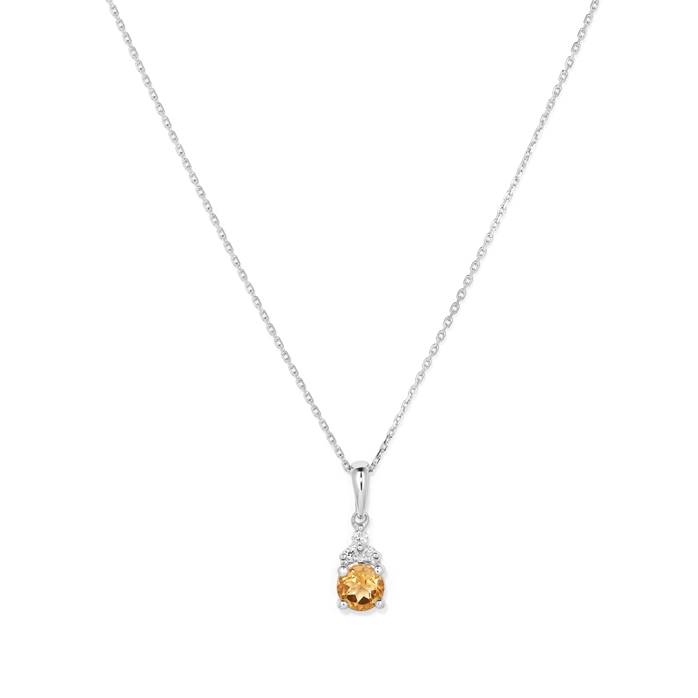 Birthstone Teardrop Pendant Necklace with Natural Citrine and 0.05tw of Laboratory-Grown Diamonds in Sterling Silver and Platinum Pendants Bevilles 