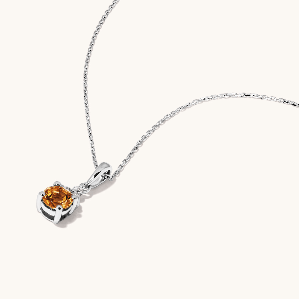 Birthstone Teardrop Pendant Necklace with Natural Citrine and 0.05tw of Laboratory-Grown Diamonds in Sterling Silver and Platinum Pendants Bevilles 