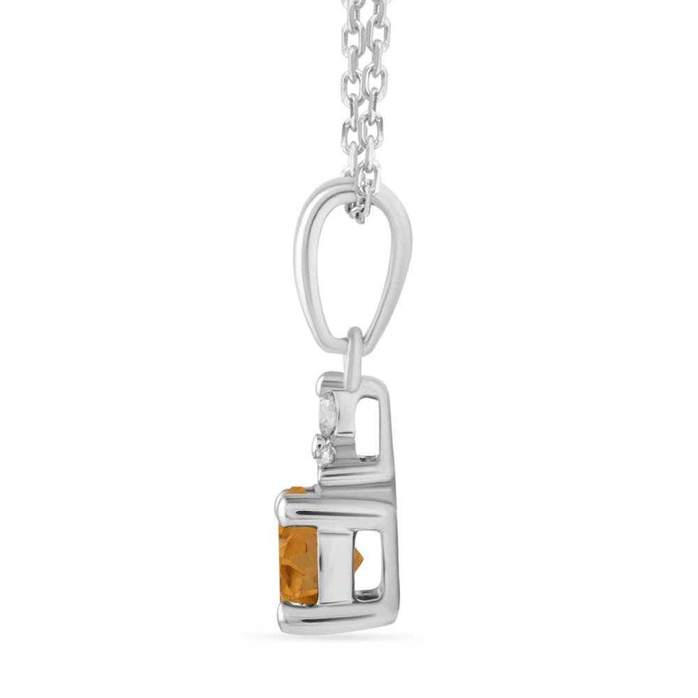 Birthstone Teardrop Pendant Necklace with Natural Citrine and 0.05tw of Laboratory-Grown Diamonds in Sterling Silver and Platinum Pendants Bevilles 