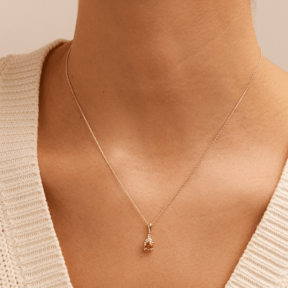 Birthstone Teardrop Pendant Necklace with Natural Citrine and 0.05tw of Laboratory-Grown Diamonds in Sterling Silver and Platinum Pendants Bevilles 