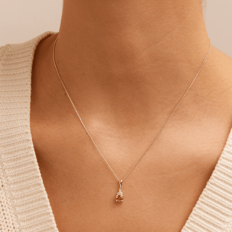 Birthstone Teardrop Pendant Necklace with Natural Citrine and 0.05tw of Laboratory-Grown Diamonds in Sterling Silver and Platinum Pendants Bevilles 