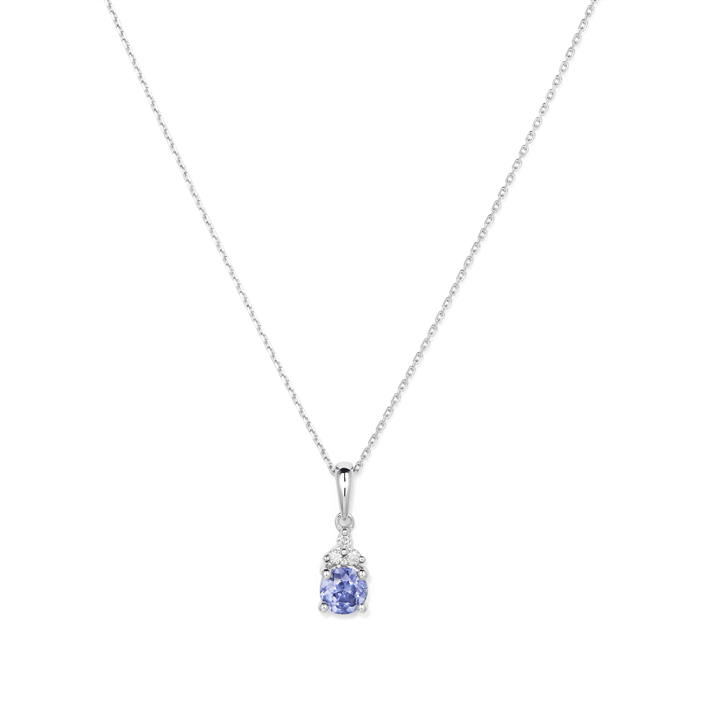 Birthstone Teardrop Pendant Necklace with Created Tanzanite and 0.05tw of Laboratory-Grown Diamonds in Sterling Silver and Platinum Pendants Bevilles 