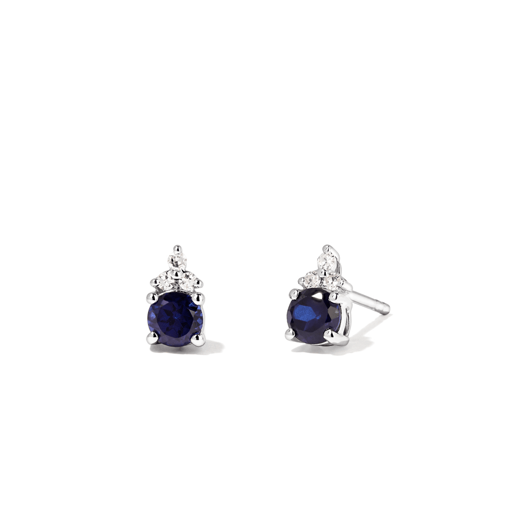 Birthstone Teardrop Stud Earrings with Created Sapphire and 0.05tw of Laboratory-Grown Diamonds in Sterling Silver and Platinum Earrings Bevilles 