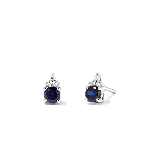 Birthstone Teardrop Stud Earrings with Created Sapphire and 0.05tw of Laboratory-Grown Diamonds in Sterling Silver and Platinum Earrings Bevilles 