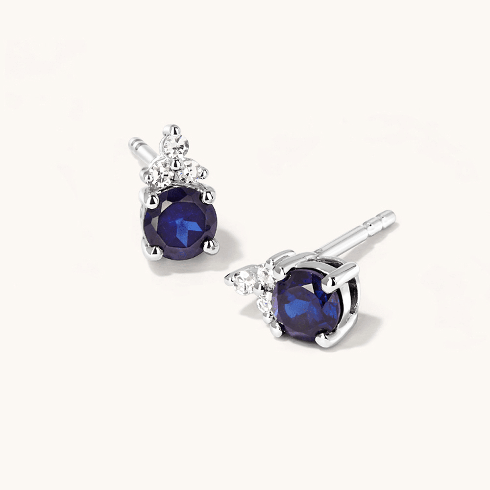 Birthstone Teardrop Stud Earrings with Created Sapphire and 0.05tw of Laboratory-Grown Diamonds in Sterling Silver and Platinum Earrings Bevilles 