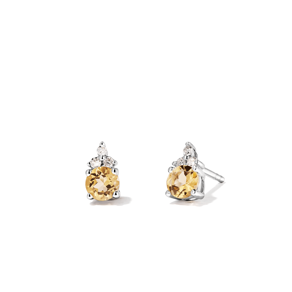 Birthstone Teardrop Stud Earrings with Natural Citrine and 0.05tw of Laboratory-Grown Diamonds in Sterling Silver and Platinum Earrings Bevilles 