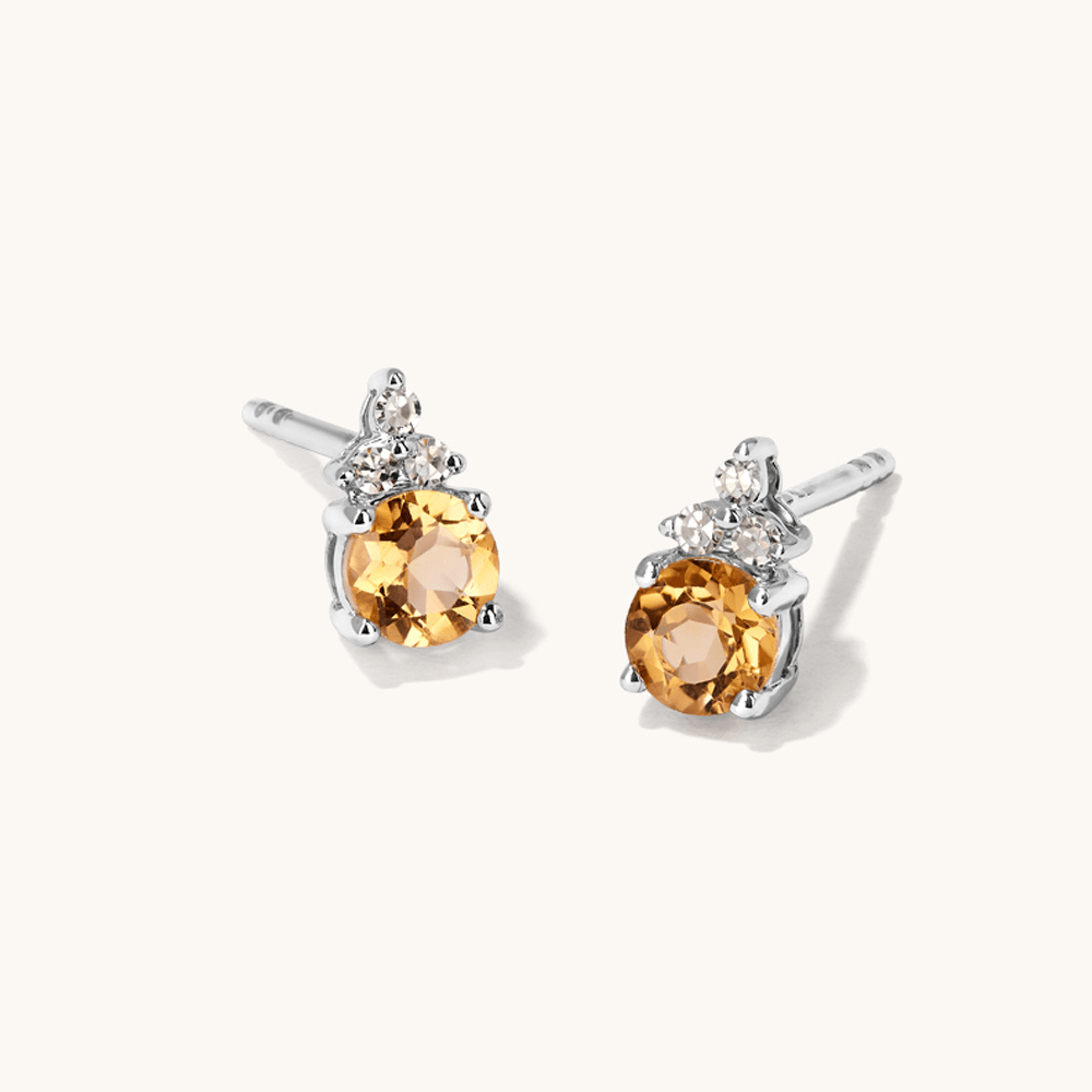 Birthstone Teardrop Stud Earrings with Natural Citrine and 0.05tw of Laboratory-Grown Diamonds in Sterling Silver and Platinum Earrings Bevilles 
