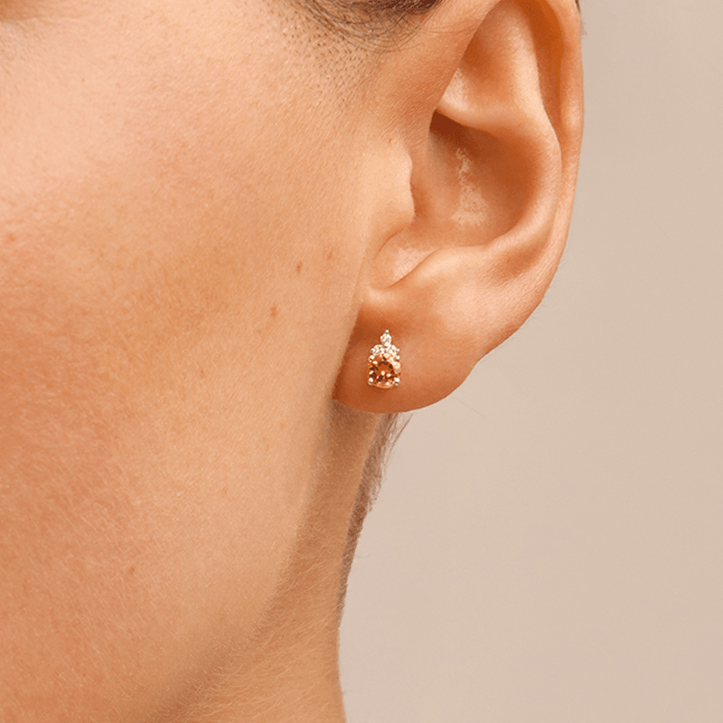 Birthstone Teardrop Stud Earrings with Natural Citrine and 0.05tw of Laboratory-Grown Diamonds in Sterling Silver and Platinum Earrings Bevilles 