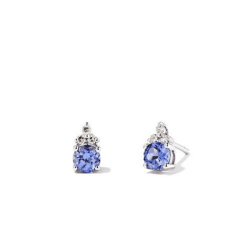 Birthstone Teardrop Stud Earrings with Created Tanzanite and 0.05tw of Laboratory-Grown Diamonds in Sterling Silver and Platinum Earrings Bevilles 