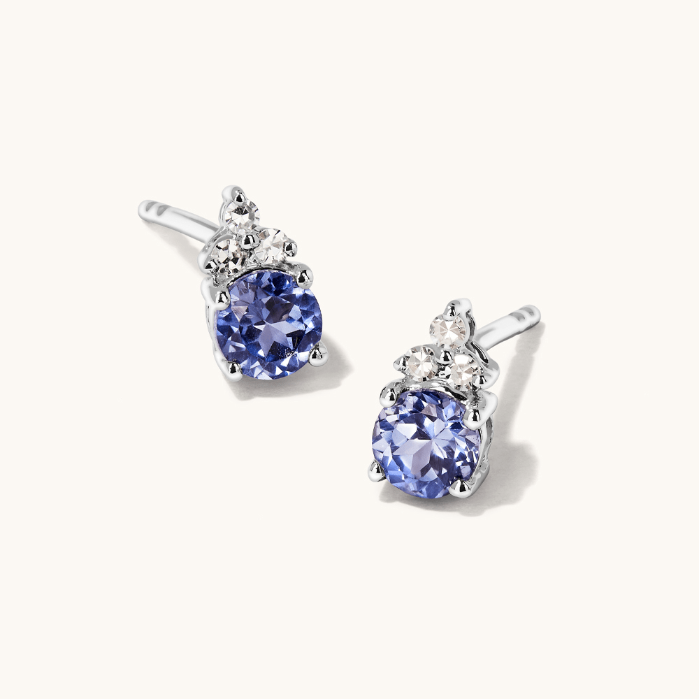 Birthstone Teardrop Stud Earrings with Created Tanzanite and 0.05tw of Laboratory-Grown Diamonds in Sterling Silver and Platinum Earrings Bevilles 