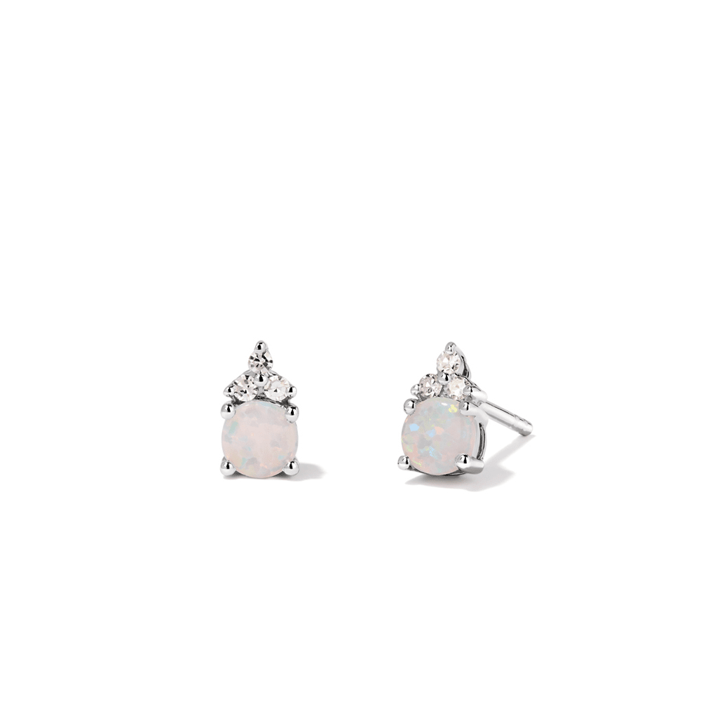 Birthstone Teardrop Stud Earrings with Created Opal and 0.05tw of Laboratory-Grown Diamonds in Sterling Silver and Platinum Earrings Bevilles 