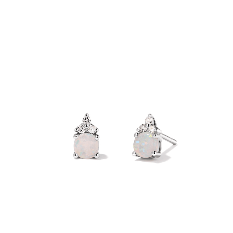 Birthstone Teardrop Stud Earrings with Created Opal and 0.05tw of Laboratory-Grown Diamonds in Sterling Silver and Platinum Earrings Bevilles 