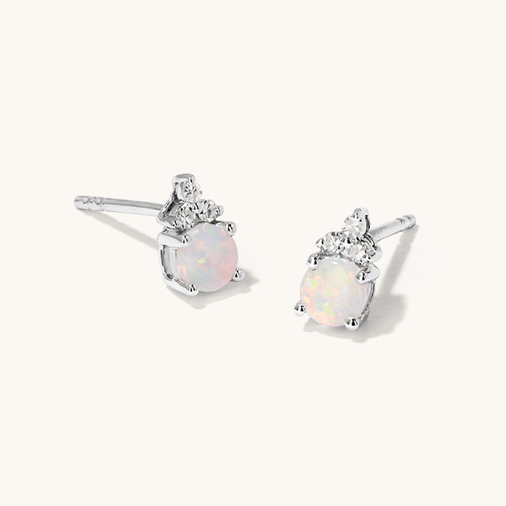 Birthstone Teardrop Stud Earrings with Created Opal and 0.05tw of Laboratory-Grown Diamonds in Sterling Silver and Platinum Earrings Bevilles 