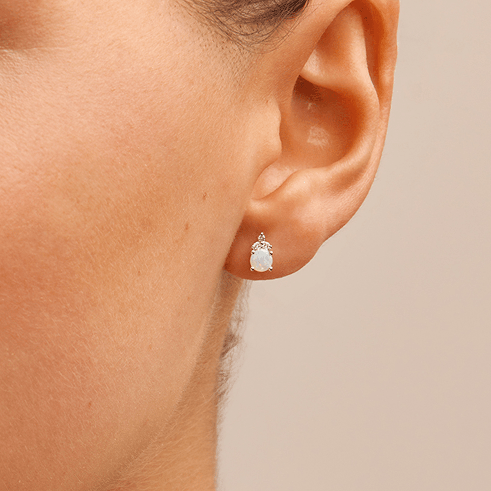 Birthstone Teardrop Stud Earrings with Created Opal and 0.05tw of Laboratory-Grown Diamonds in Sterling Silver and Platinum Earrings Bevilles 