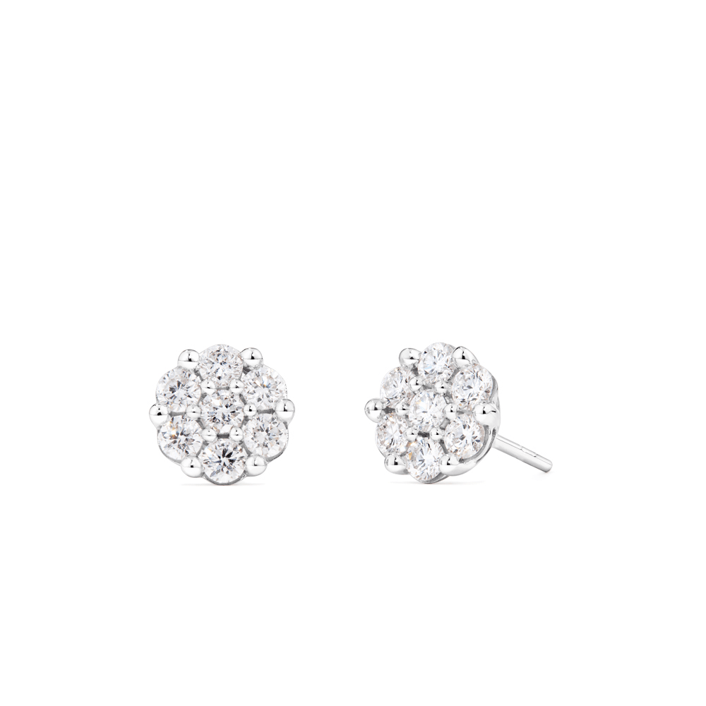 Cluster Stud Earrings with 1.00tw of Laboratory-Grown Diamonds in Sterling Silver and Platinum Earrings Bevilles 