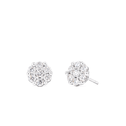 Cluster Stud Earrings with 1.00tw of Laboratory-Grown Diamonds in Sterling Silver and Platinum Earrings Bevilles 