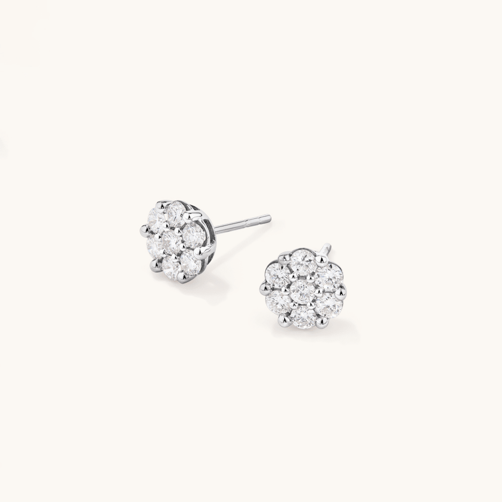 Cluster Stud Earrings with 1.00tw of Laboratory-Grown Diamonds in Sterling Silver and Platinum Earrings Bevilles 