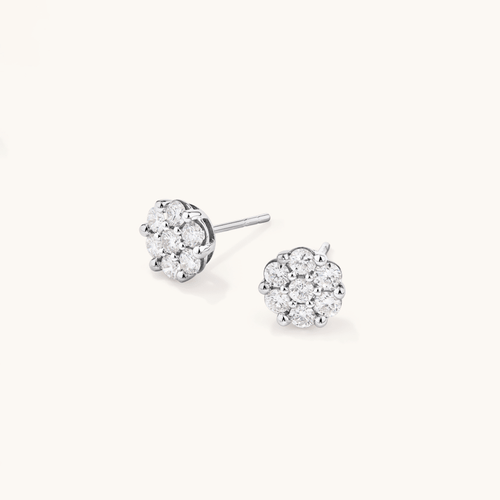Cluster Stud Earrings with 1.00tw of Laboratory-Grown Diamonds in Sterling Silver and Platinum Earrings Bevilles 