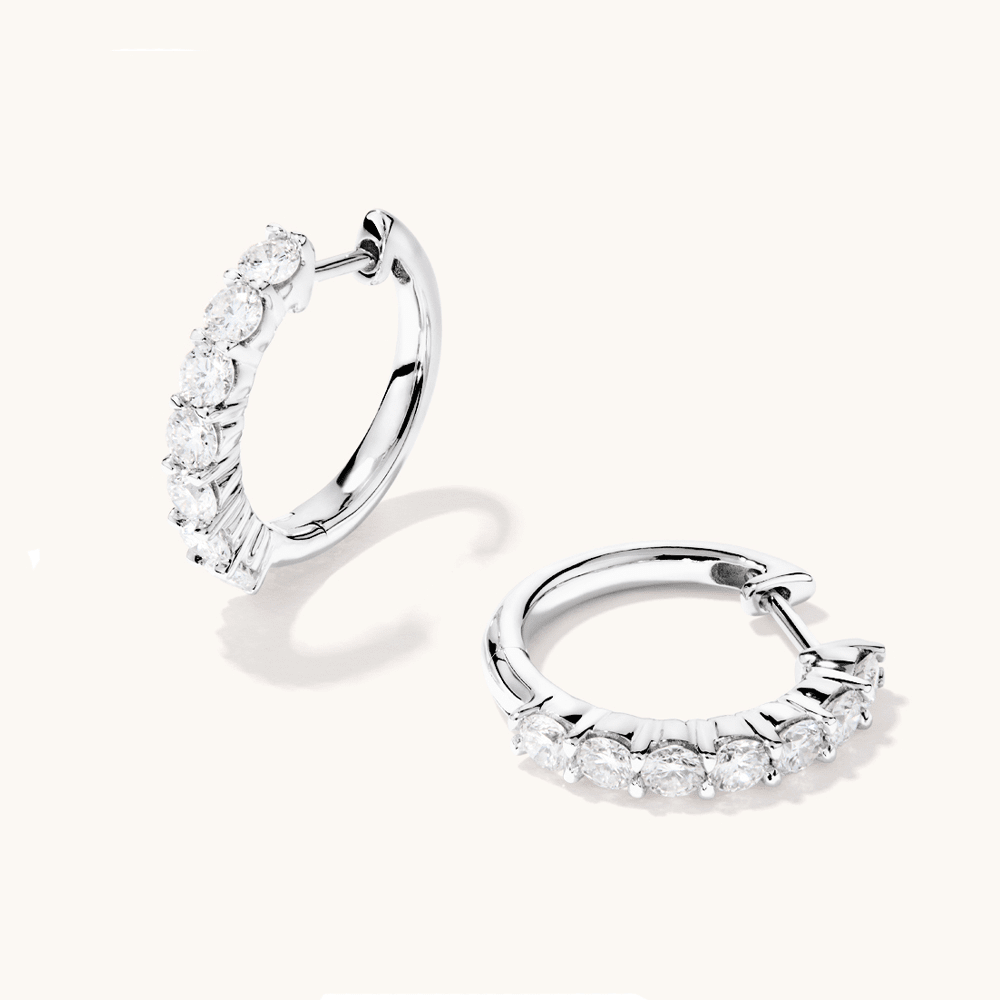 Claw Set Hoop Earrings with 1.00tw of Laboratory-Grown Diamonds in Sterling Silver and Platinum Earrings Bevilles 