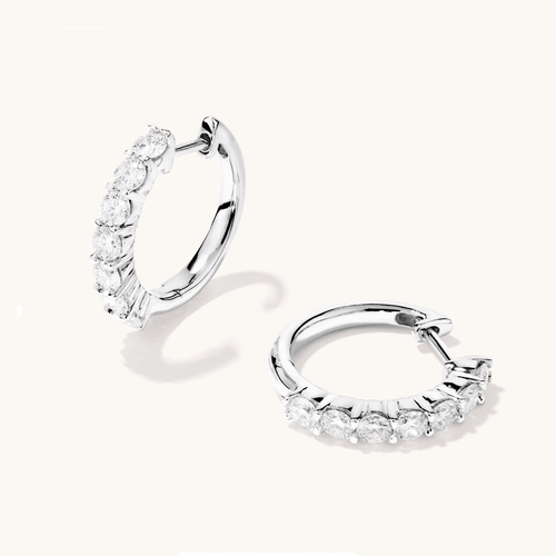 Claw Set Hoop Earrings with 1.00tw of Laboratory-Grown Diamonds in Sterling Silver and Platinum Earrings Bevilles 