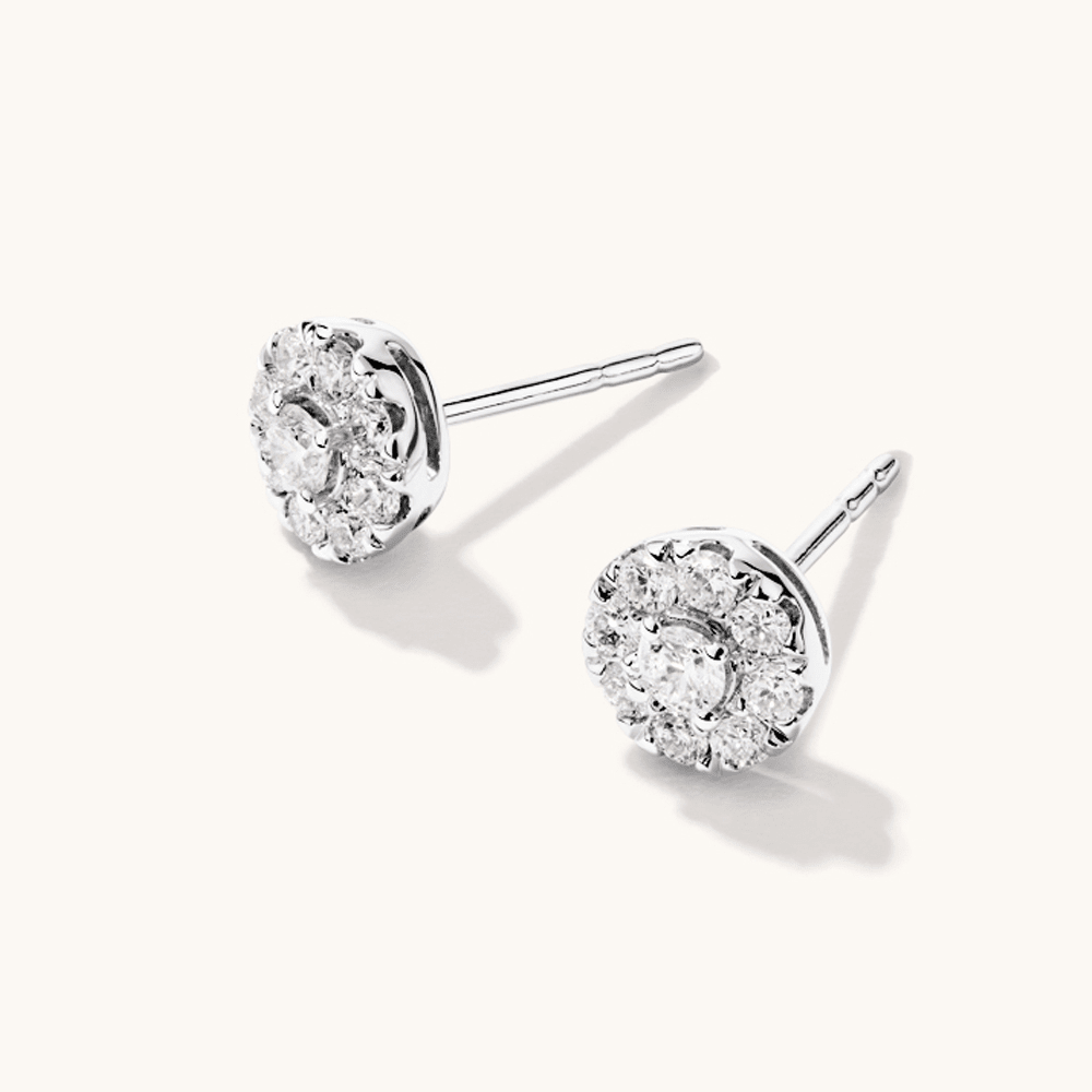 Cluster Halo Stud Earrings with 0.50tw of Laboratory-Grown Diamonds in Sterling Silver and Platinum Earrings Bevilles 
