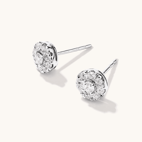 Cluster Halo Stud Earrings with 0.50tw of Laboratory-Grown Diamonds in Sterling Silver and Platinum Earrings Bevilles 