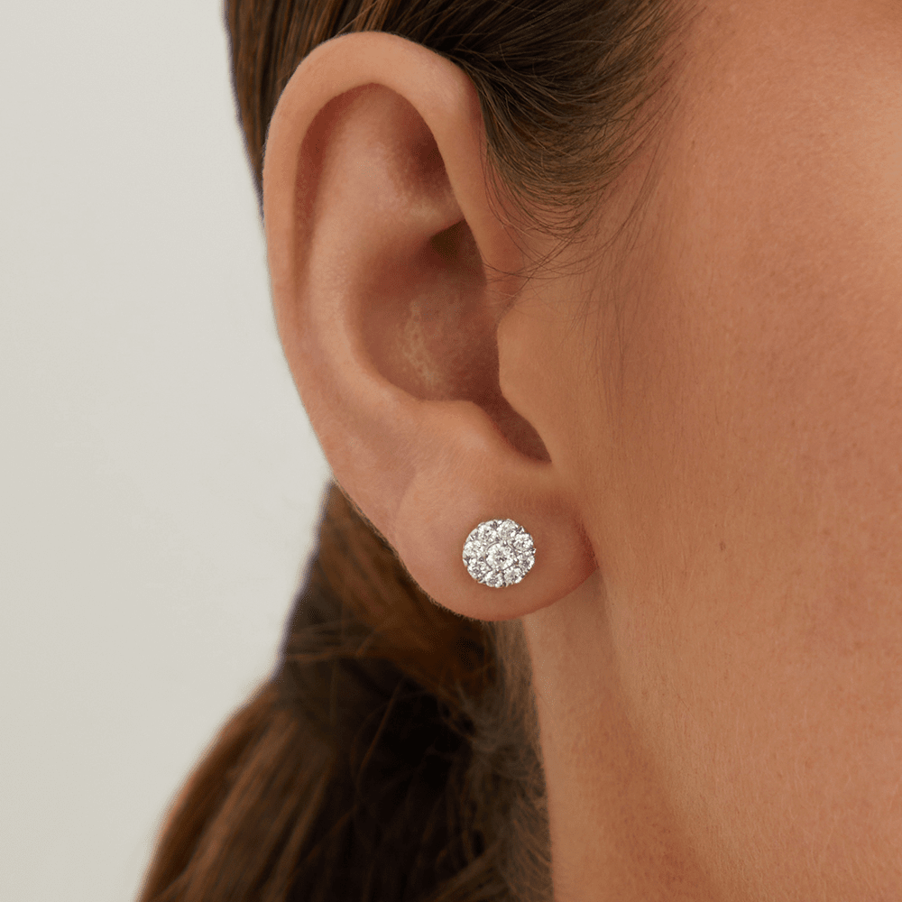 Cluster Halo Stud Earrings with 0.50tw of Laboratory-Grown Diamonds in Sterling Silver and Platinum Earrings Bevilles 