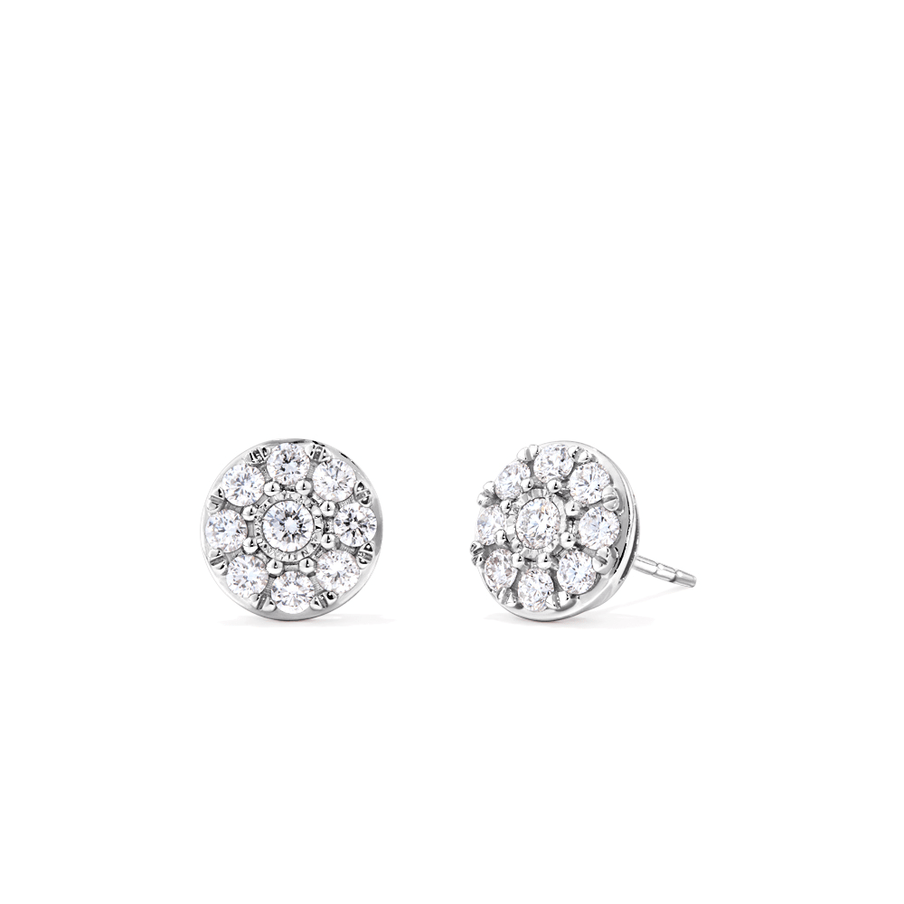Cluster Stud Earrings with 1.00tw of Laboratory-Grown Diamonds in Sterling Silver and Platinum Earrings Bevilles 