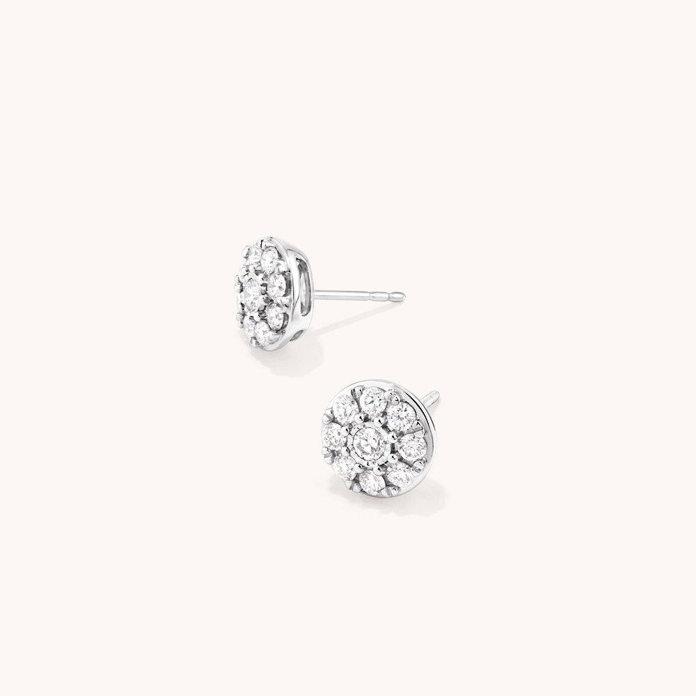 Cluster Stud Earrings with 1.00tw of Laboratory-Grown Diamonds in Sterling Silver and Platinum Earrings Bevilles 