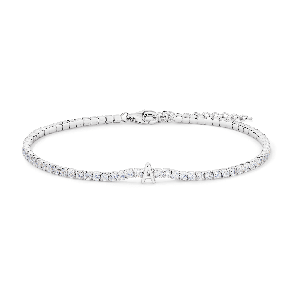 20cm Initial A Cubic Zirconia Tennis Bracelet in Sterling Silver Bracelets Bevilles 