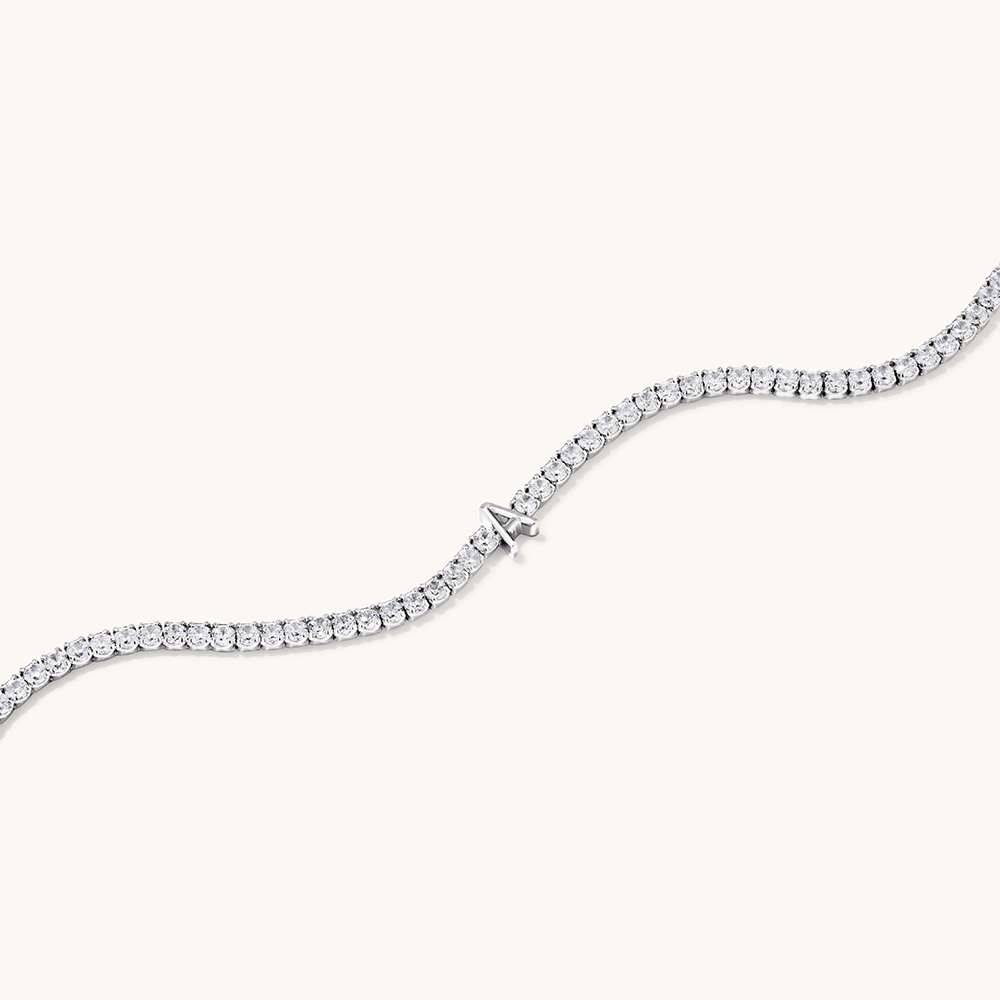 20cm Initial A Cubic Zirconia Tennis Bracelet in Sterling Silver Bracelets Bevilles 