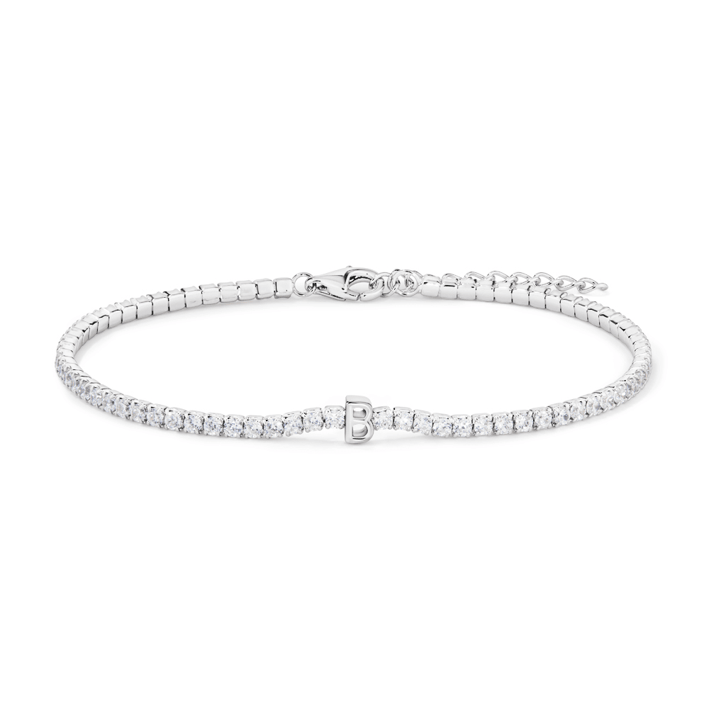 20cm Initial B Cubic Zirconia Tennis Bracelet in Sterling Silver Bracelets Bevilles 