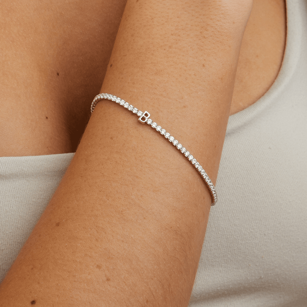 20cm Initial B Cubic Zirconia Tennis Bracelet in Sterling Silver Bracelets Bevilles 