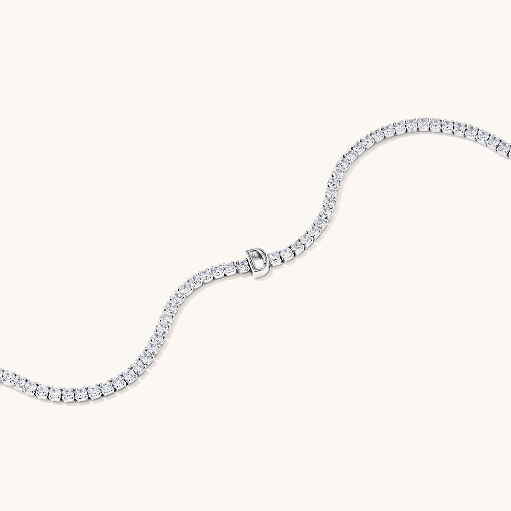 20cm Initial D Cubic Zirconia Tennis Bracelet in Sterling Silver Bracelets Bevilles 
