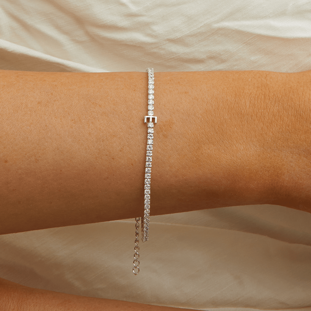 20cm Initial E Cubic Zirconia Tennis Bracelet in Sterling Silver Bracelets Bevilles 